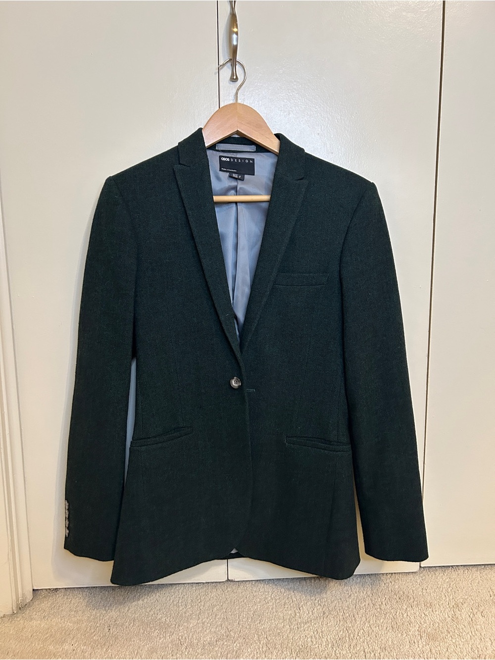 ASOS Dark Green Textured Single-Breasted Two-Piece Suit (Blazer and Pants)